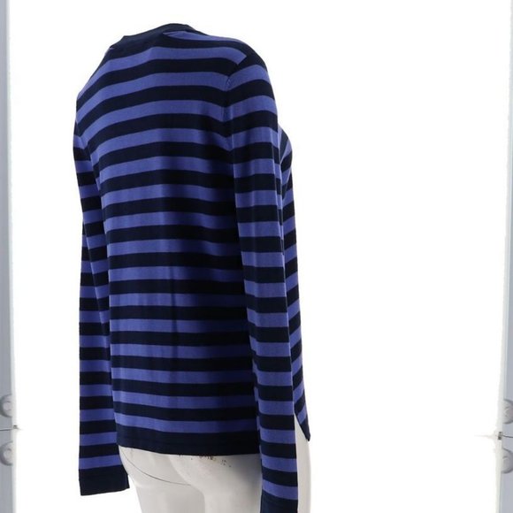NWT ISAAC MIZRAHI SINGLE BUTTON STRIPED CARDIGAN SWEATER DARK NAVY LARGE - Picture 8 of 13